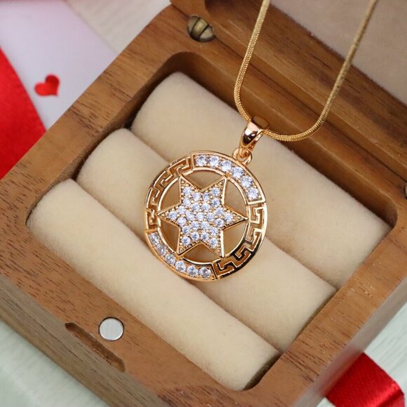 "Sparkling Starburst Circle Rose Gold Pendant, XPPT1317 - Picture 9 of 12